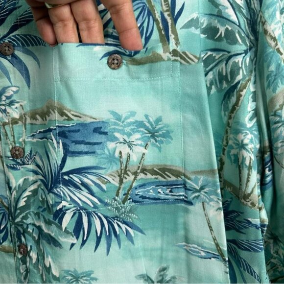 Windham Pointe Vintage Hawaiian Button Down Shirt Blue Palms‎ Trees Size Large - Picture 7 of 10
